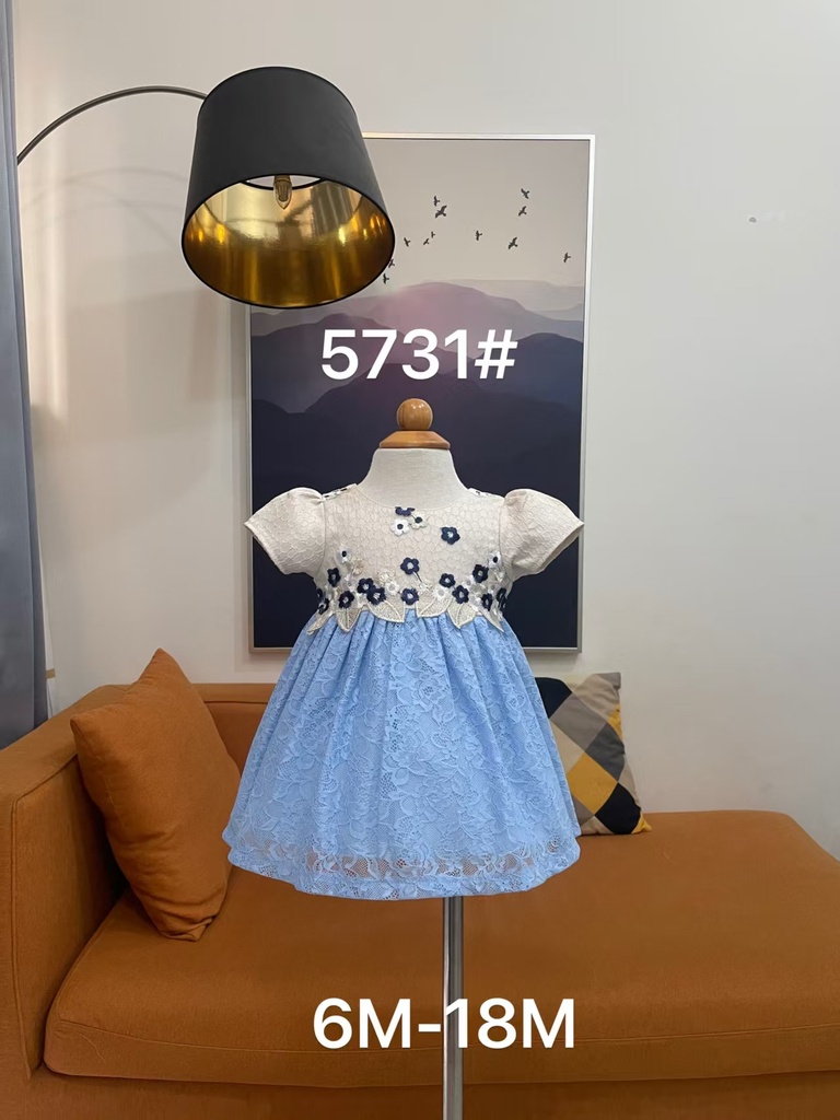 Baby girl Dress - 6,9,12,18 Months - 5731 - Blue - Cotton 65%, 35% Polyster