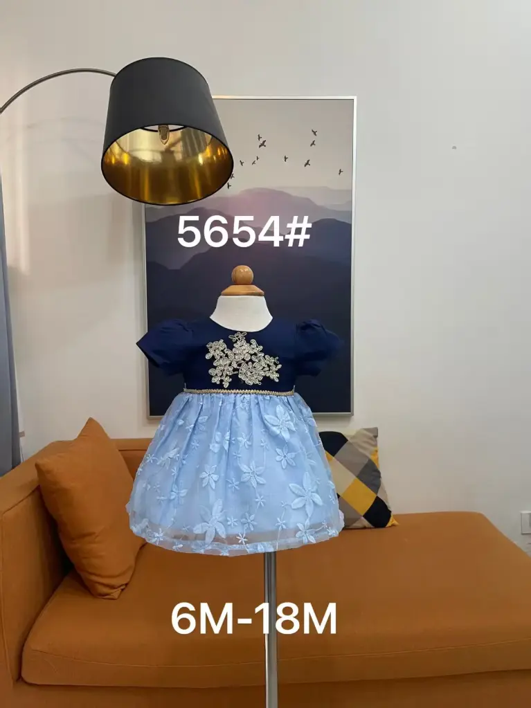 Baby girl Dress - 6,9,12,18 Months - 5654 - Blue - Cotton 65%, 35% Polyster