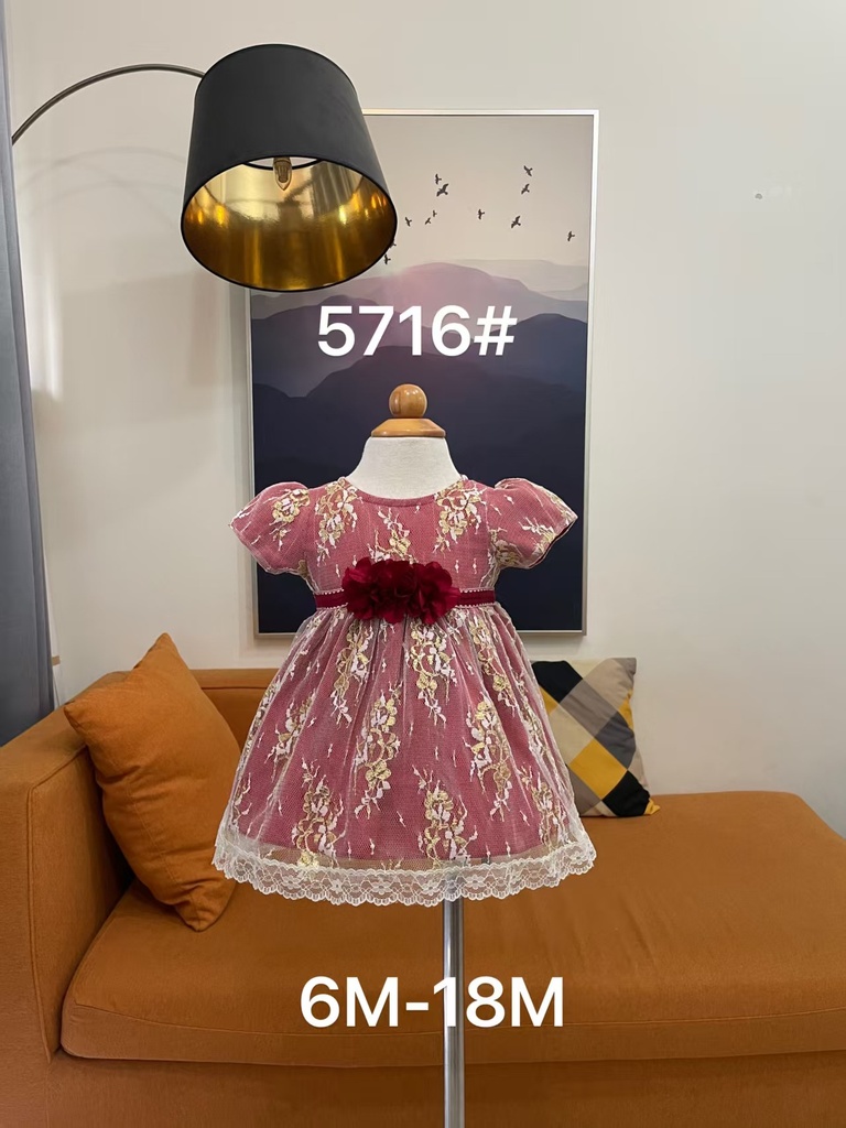 Baby girl Dress - 6,9,12,18 Months - 5716 - Red - Cotton 65%, 35% Polyster