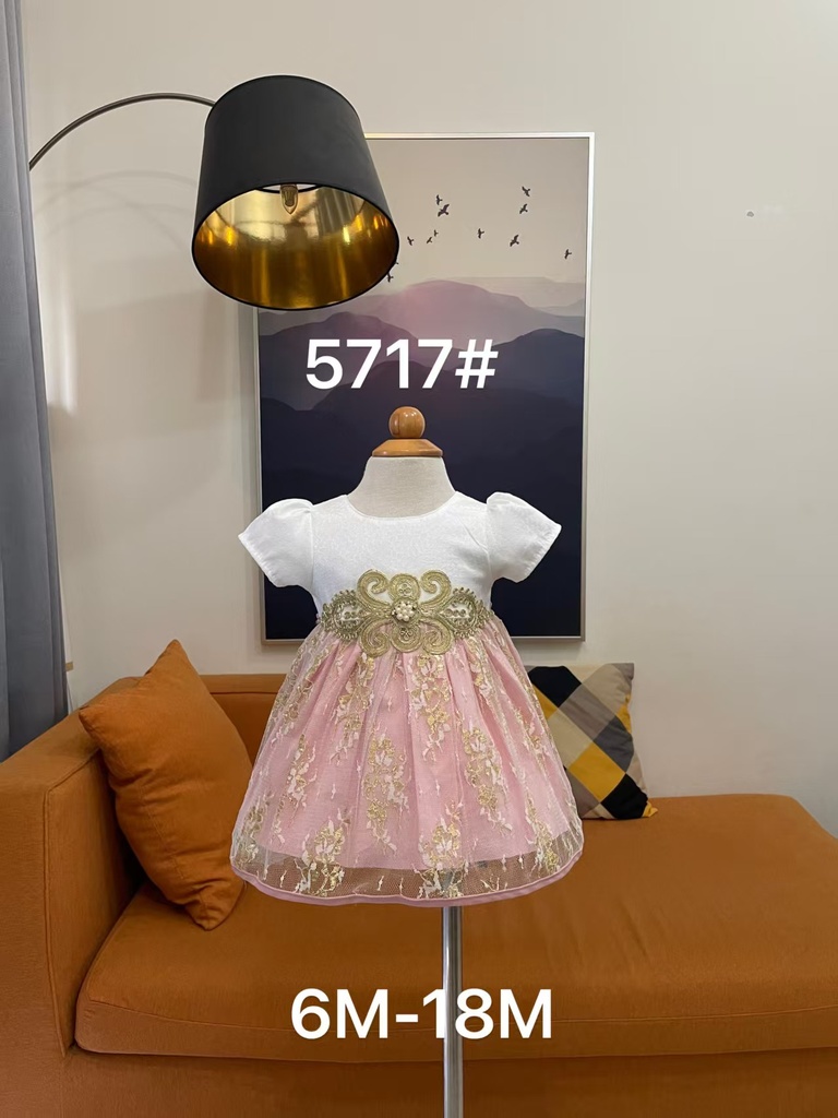 Baby girl Dress - 6,9,12,18 Months - 5717 - Pink - Cotton 65%, 35% Polyster