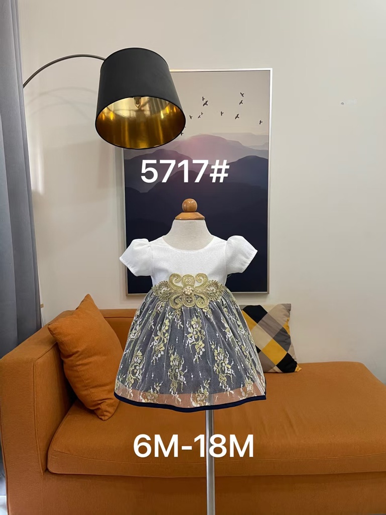 Baby girl Dress - 6,9,12,18 Months - 5717 - Blue - Cotton 65%, 35% Polyster