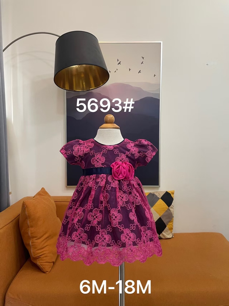 Baby girl Dress - 6,9,12,18 Months - 5693 - Pink - Cotton 65%, 35% Polyster