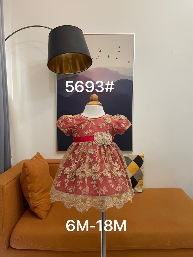 Baby girl Dress - 6,9,12,18 Months - 5693 - Red - Cotton 65%, 35% Polyster