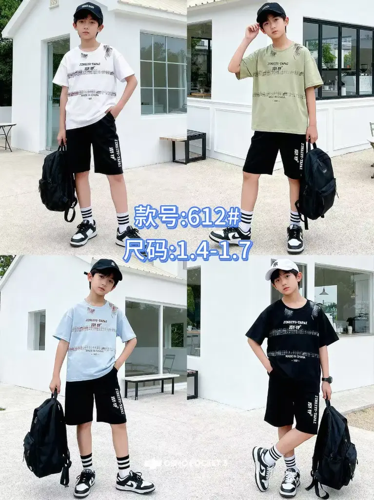 Boys set 2 pieces (612) 6-11 years, cotton t-shirt and shorts, 4 colors