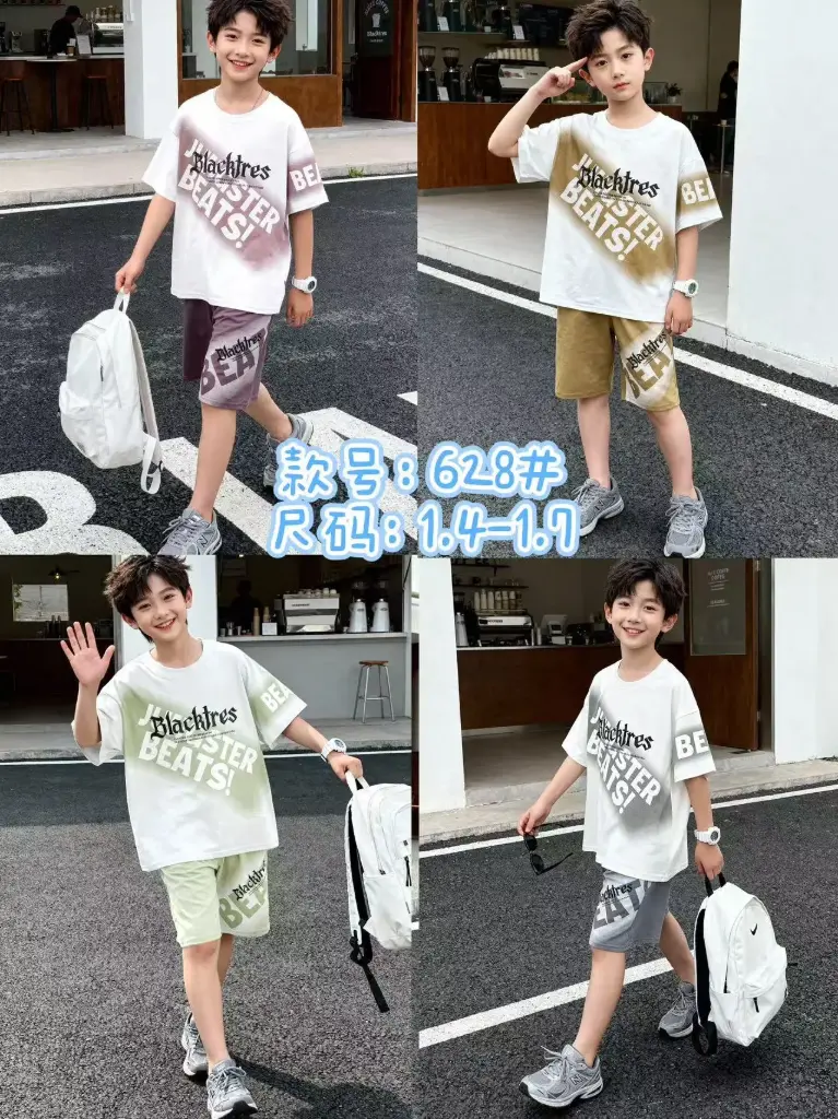 Boys set 2 pieces (628) 6-11 years, cotton t-shirt and shorts, 4 colors