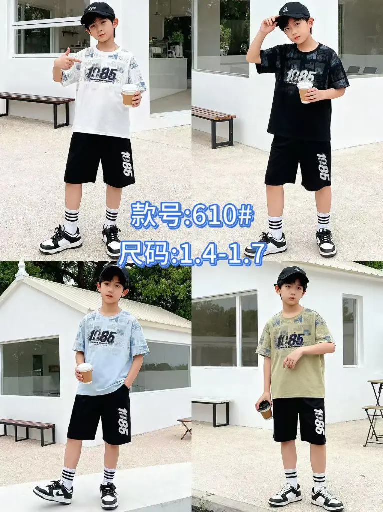 Boys set 2 pieces (610) 6-11 years, cotton t-shirt and shorts, 4 colors