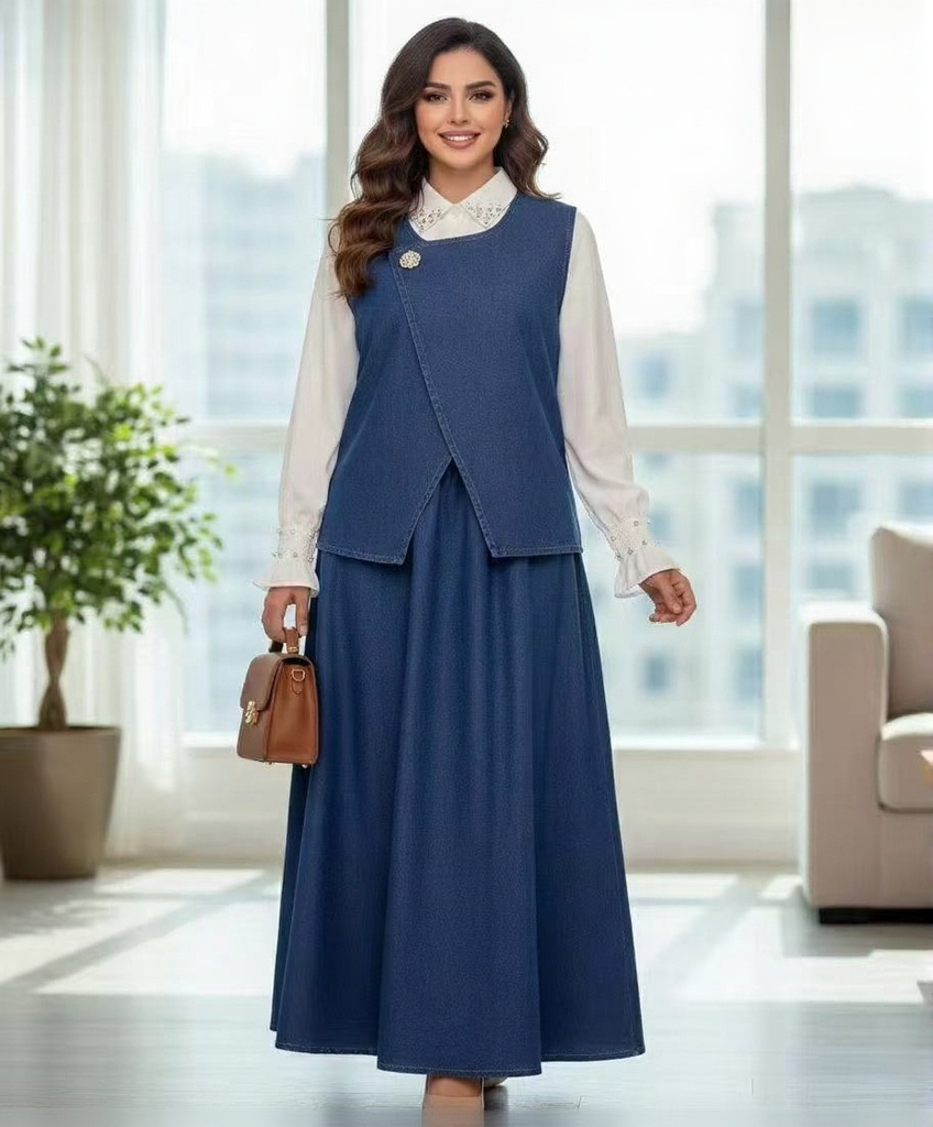 فستان جينز - M, L, XL - لونين غامق وفاتح