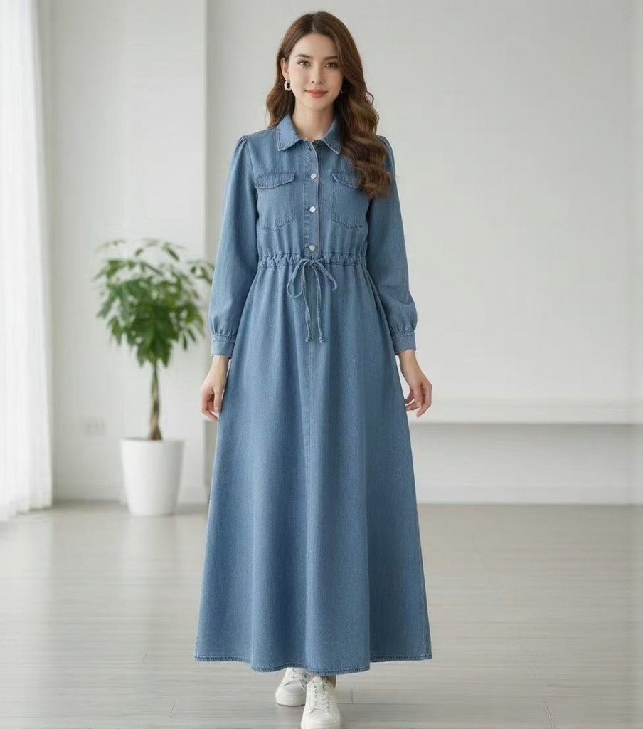 فستان جينز - M, L, XL - لونين غامق وفاتح