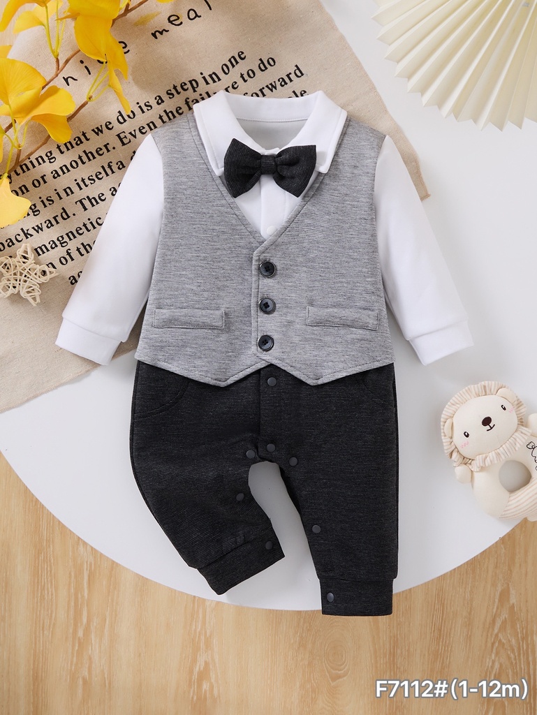 F7112 - Silver/Dark Grey - 1-3/3-6/6-9/9-12 months - 85%cotton 9%Polyester 6%Spandex