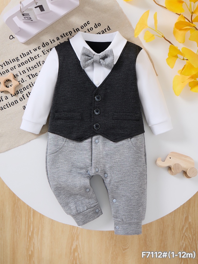 F7112 - Dark Grey/Silver - 1-3/3-6/6-9/9-12 months - 85%cotton 9%Polyester 6%Spandex