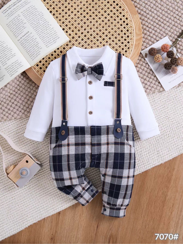 7070 - White/Checked Black - 1-3/3-6/6-9/9-12/12-18 months - 85%cotton 9%Polyester 6%Spandex
