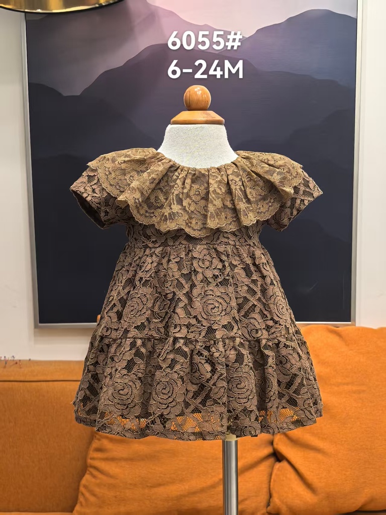 Baby girl Dress - 6,9,12,18,24 Months - 6055 - Brown - Cotton 65%, 35% Polyster