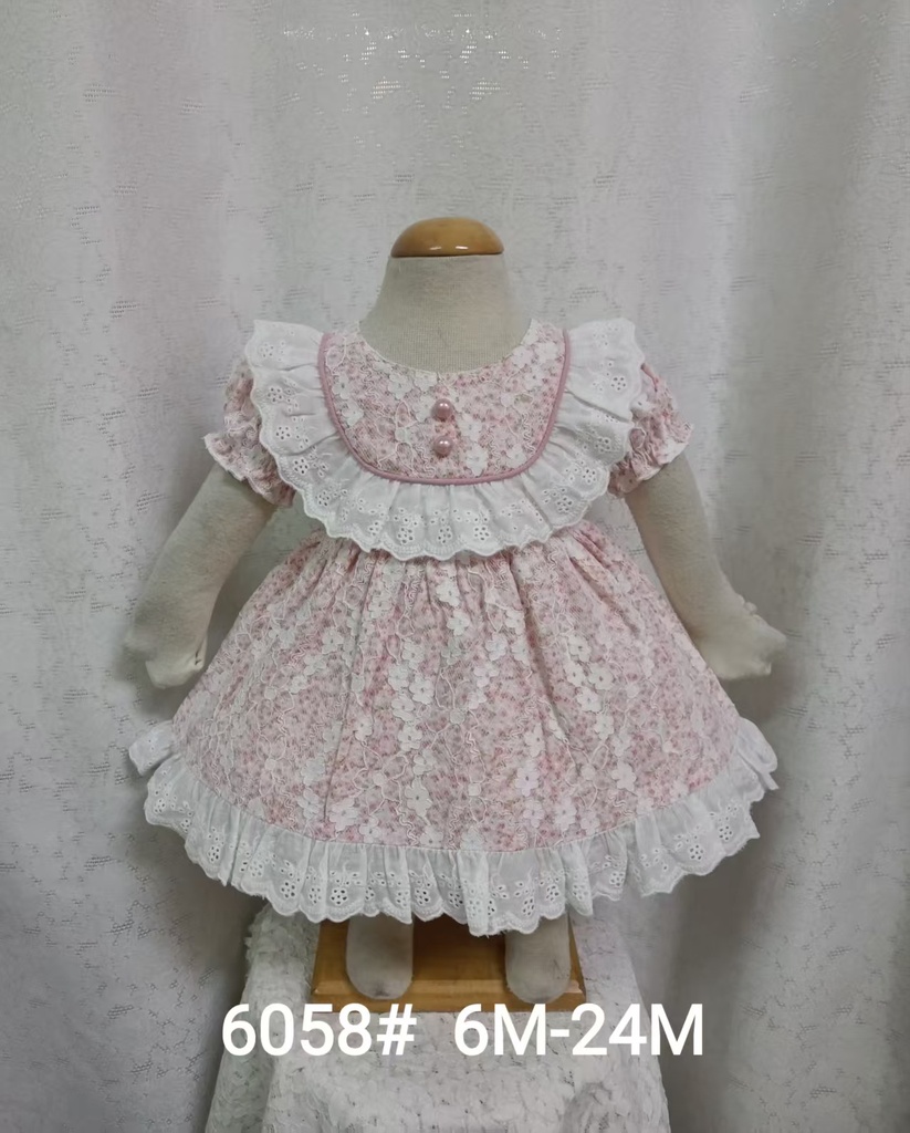 Baby girl Dress - 6,9,12,18,24 Months - 6058 - Pink - Cotton 65%, 35% Polyster