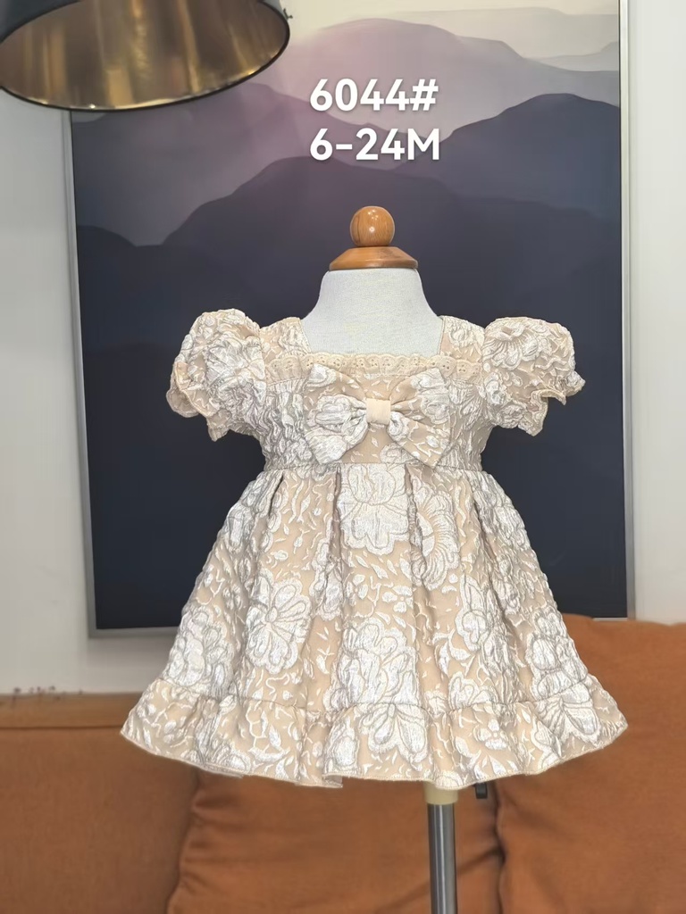 Baby girl Dress - 6,9,12,18,24 Months - 6044 - Beige - Cotton 65%, 35% Polyster