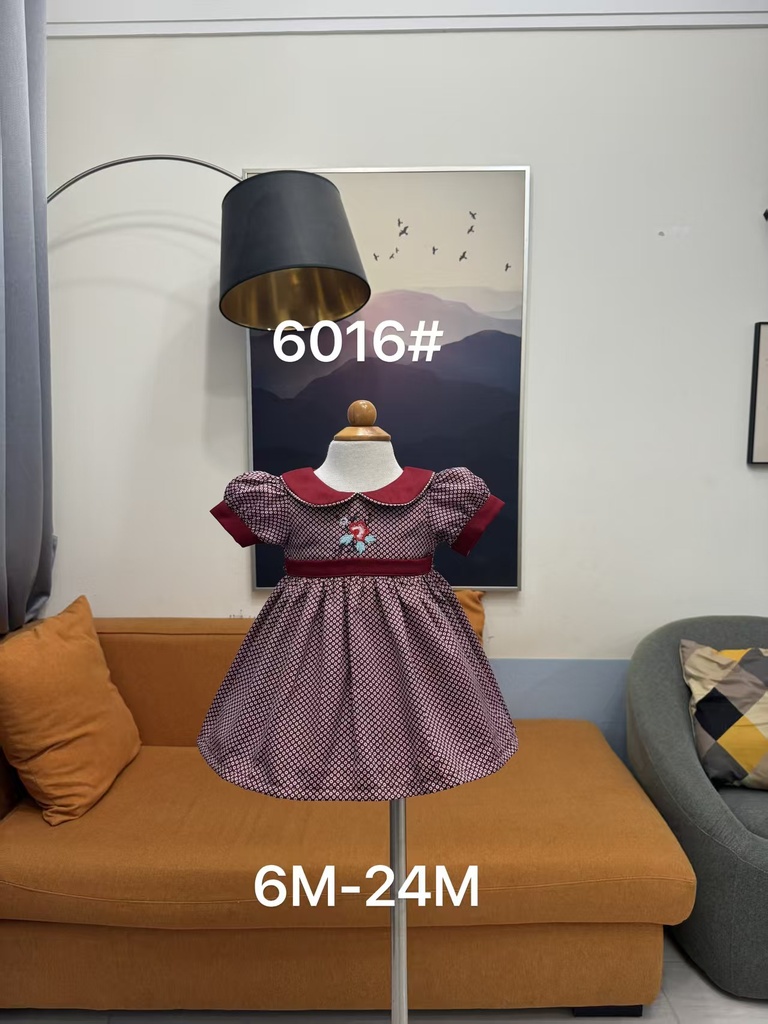 Baby girl Dress - 6,9,12,18,24 Months - 6016 - Red - Cotton 65%, 35% Polyster