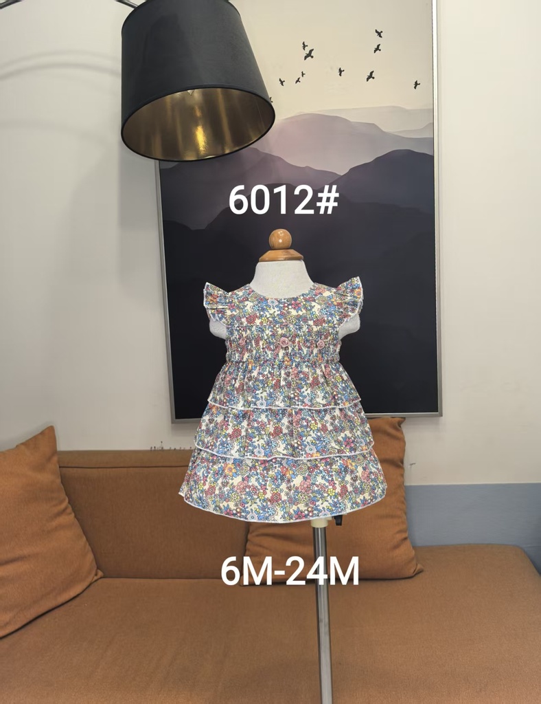 Baby girl Dress - 6,9,12,18,24 Months - 6012 - Pink Blue - Cotton 65%, 35% Polyster