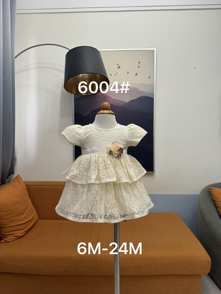 Baby girl Dress - 6,9,12,18,24 Months - 6004 - Cream White - Cotton 65%, 35% Polyster