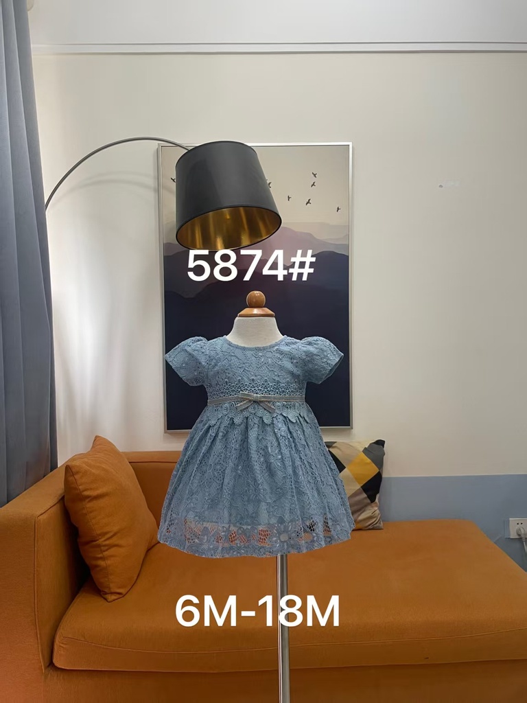 Baby girl Dress - 6,9,12,18 Months - 5874 - Blue - Cotton 65%, 35% Polyster