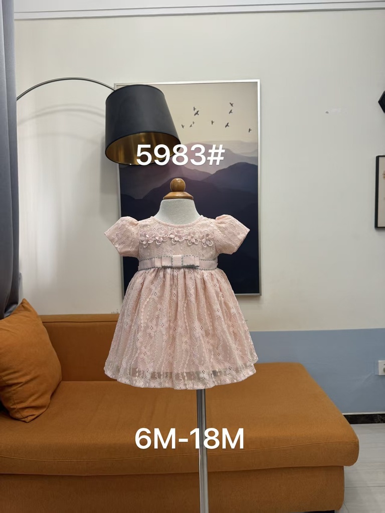 Baby girl Dress - 6,9,12,18 Months - 5983 - Peach color - Cotton 65%, 35% Polyster