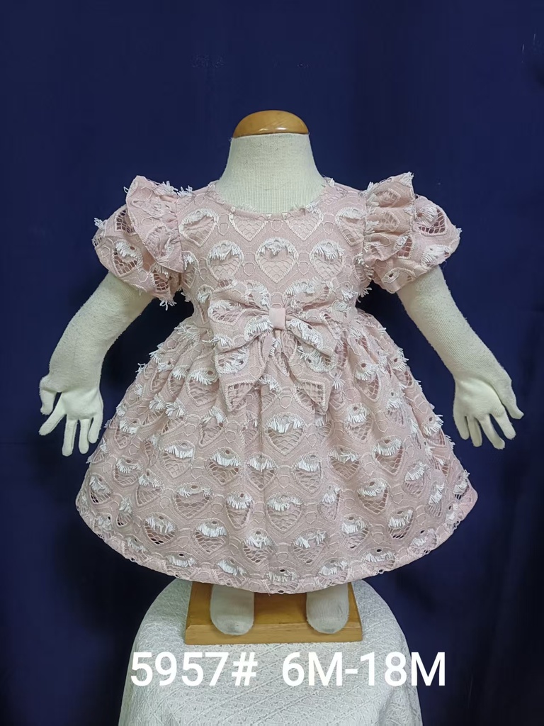 Baby girl Dress - 6,9,12,18 Months - 5957 - Pink - Cotton 65%, 35% Polyster