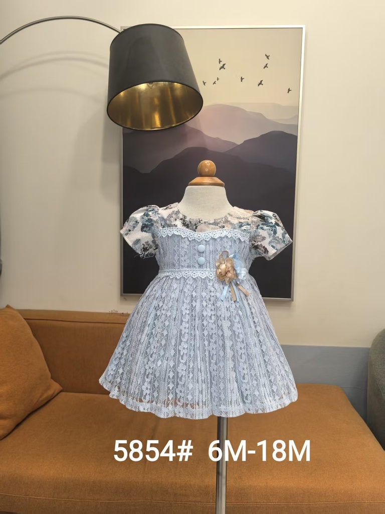 Baby girl Dress - 6,9,12,18 Months - 5854 - Blue - Cotton 65%, 35% Polyster