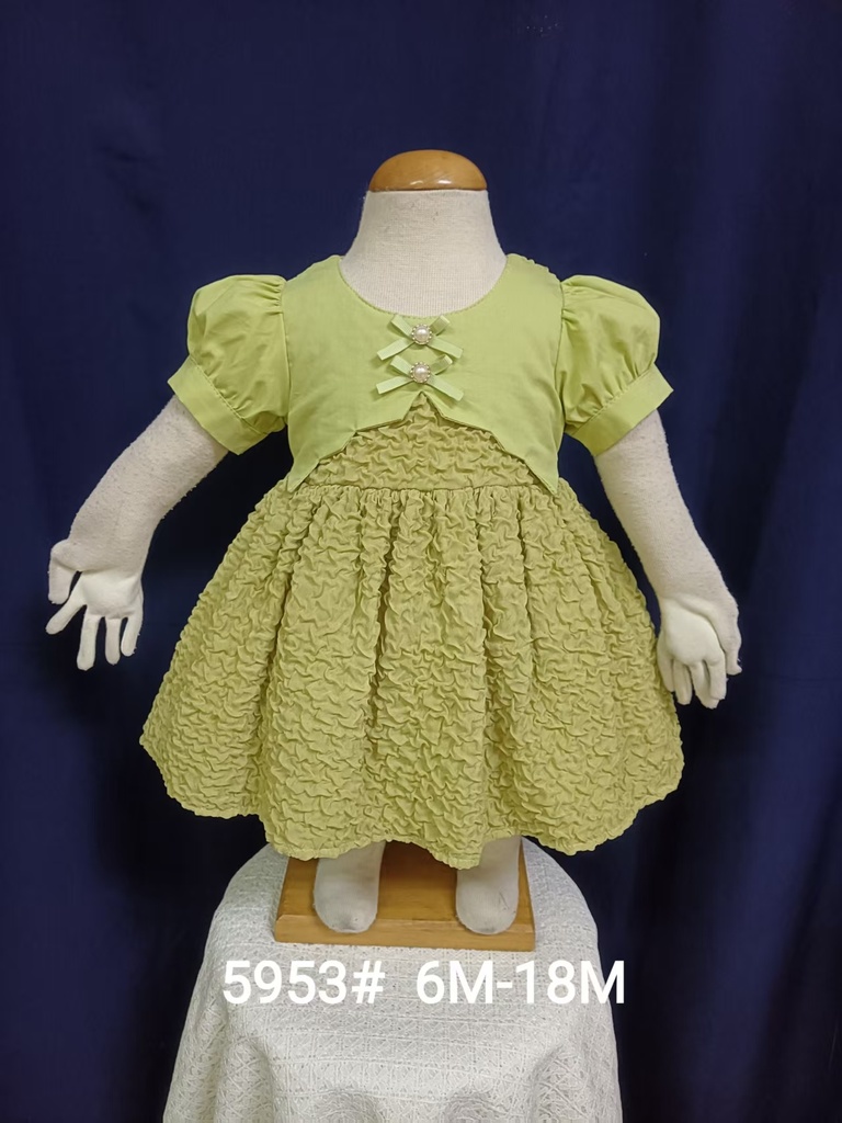 Baby girl Dress - 6,9,12,18 Months - 5953 - Green - Cotton 65%, 35% Polyster