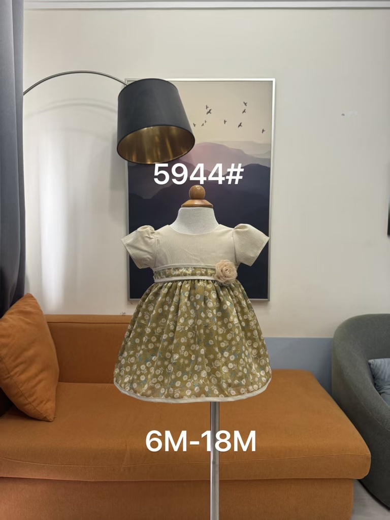 Baby girl Dress - 6,9,12,18 Months - 5944 - Green - Cotton 65%, 35% Polyster