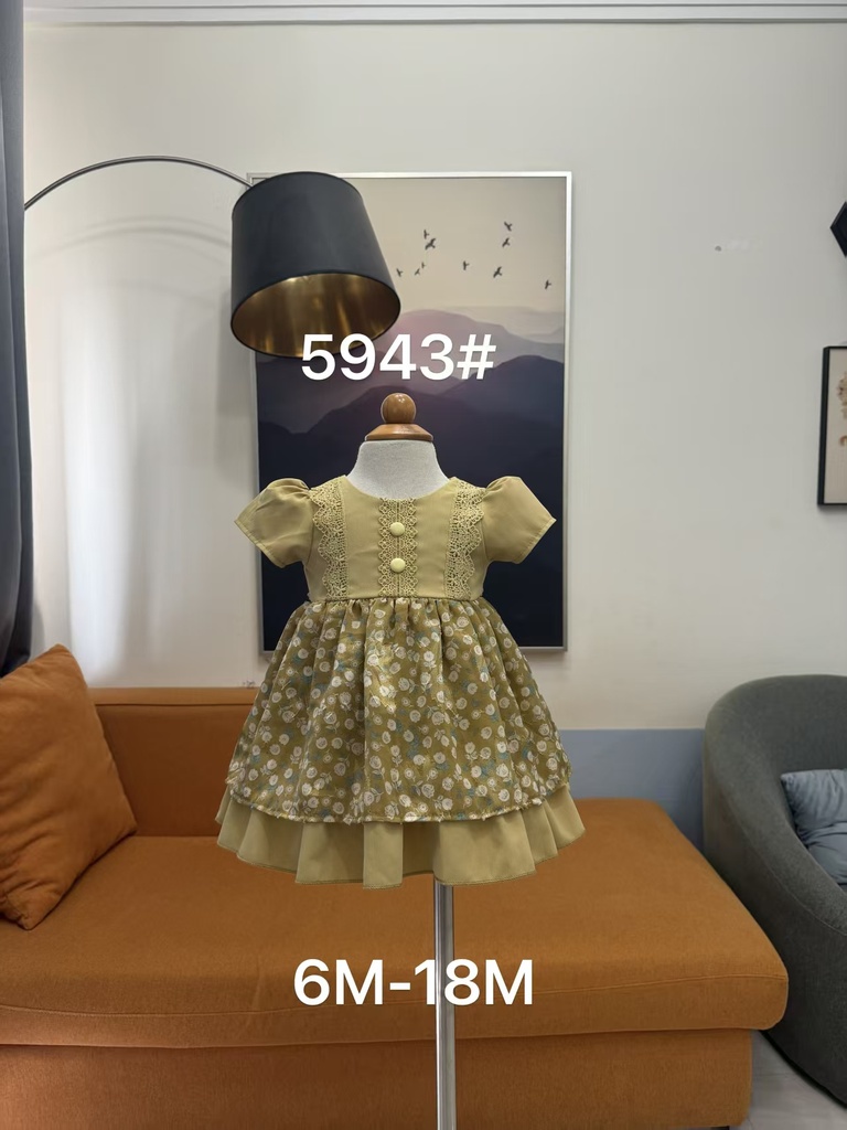 Baby girl Dress - 6,9,12,18 Months - 5943 - Green - Cotton 65%, 35% Polyster