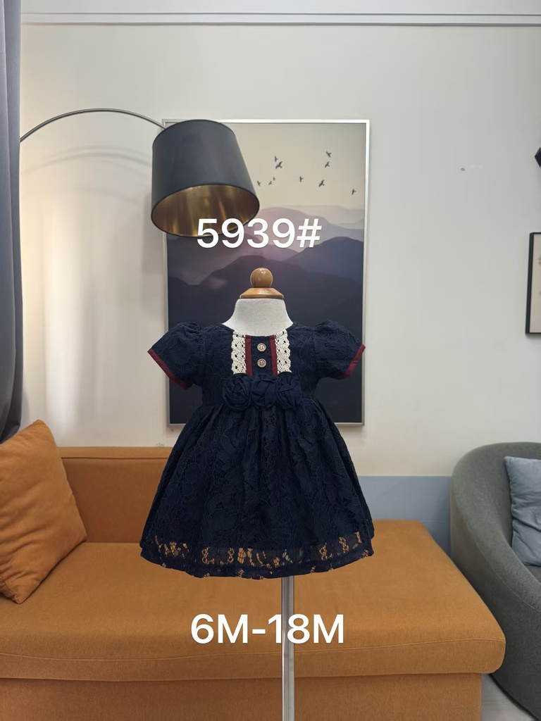 Baby girl Dress - 6,9,12,18 Months - 5939 - Blue - Cotton 65%, 35% Polyster