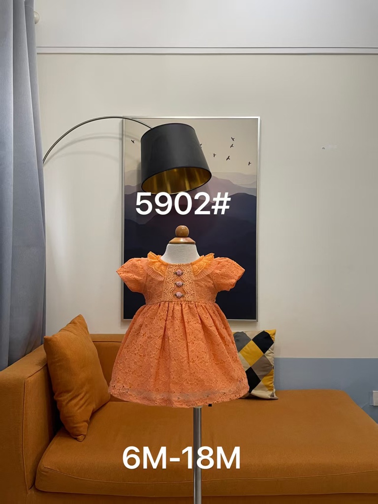 Baby girl Dress - 6,9,12,18 Months - 5902 - Orange - Cotton 65%, 35% Polyster