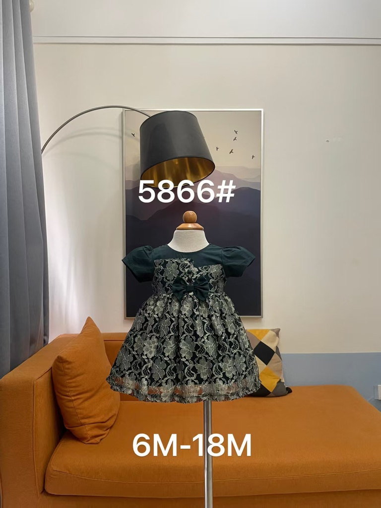 Baby girl Dress - 6,9,12,18 Months - 5866 - Green - Cotton 65%, 35% Polyster