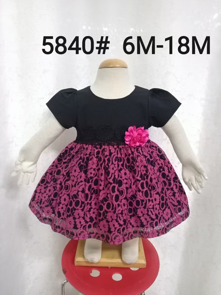 Baby girl Dress - 6,9,12,18 Months - 5840 - Blue Pink - Cotton 65%, 35% Polyster