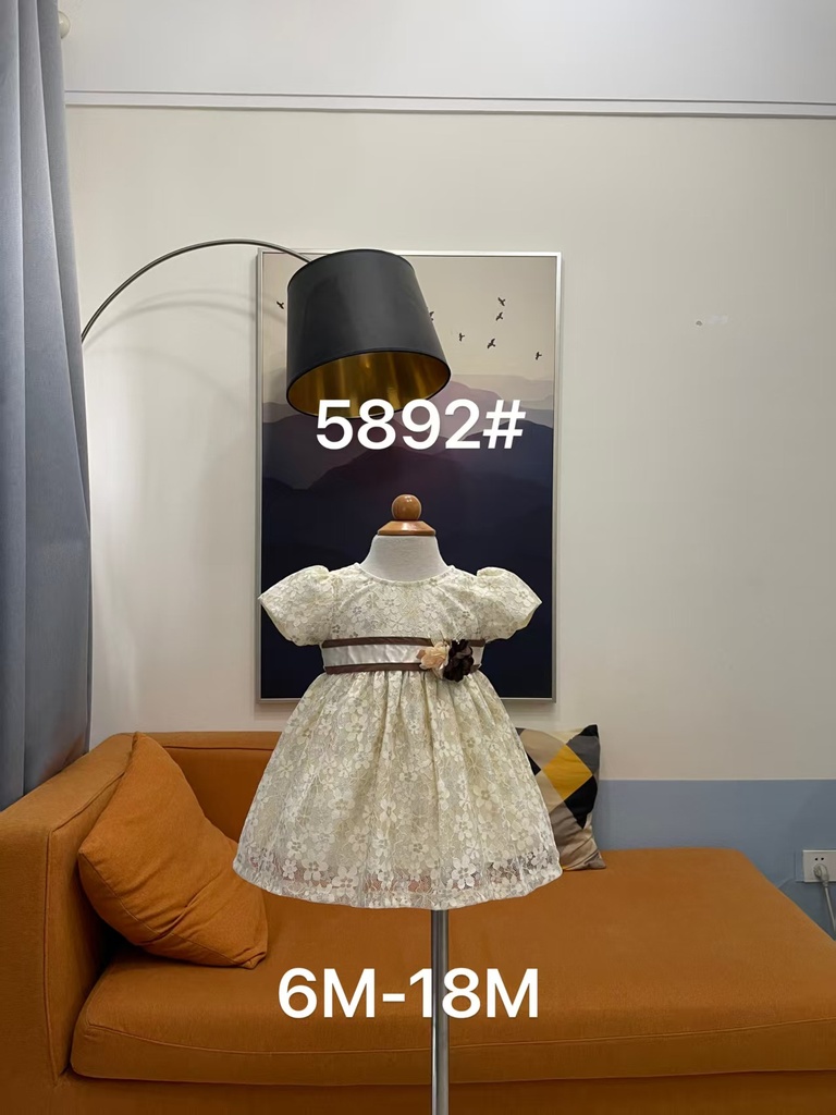 Baby girl Dress - 6,9,12,18 Months - 5892 - White - Cotton 65%, 35% Polyster