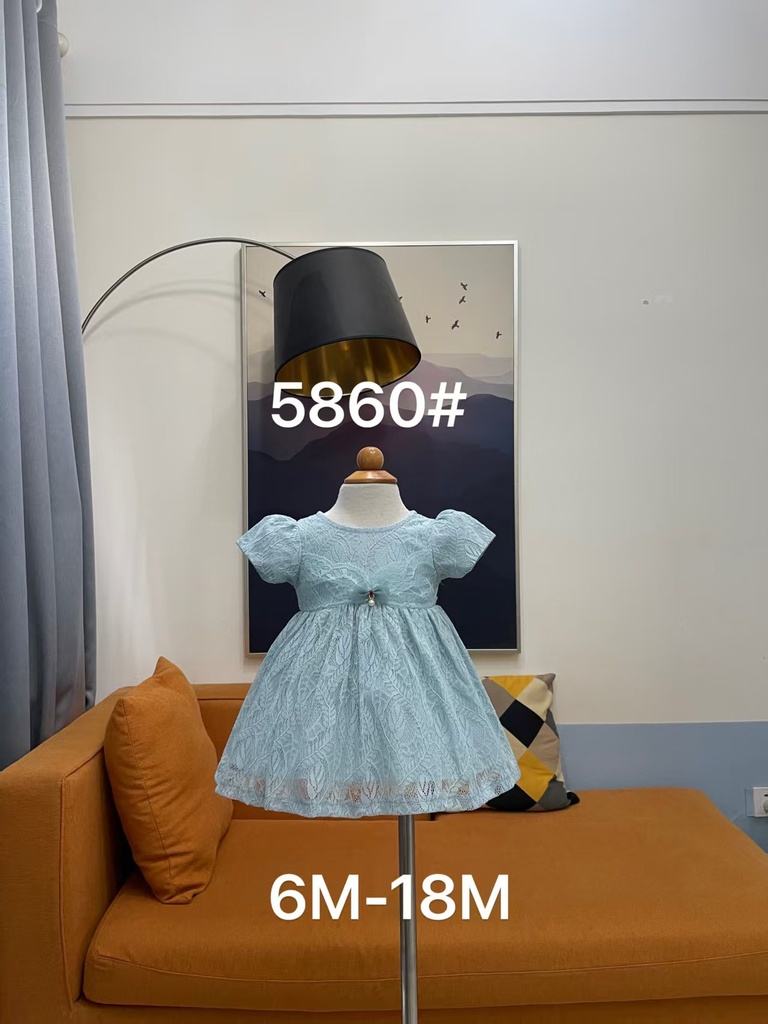 Baby girl Dress - 6,9,12,18 Months - 5860 - Blue - Cotton 65%, 35% Polyster