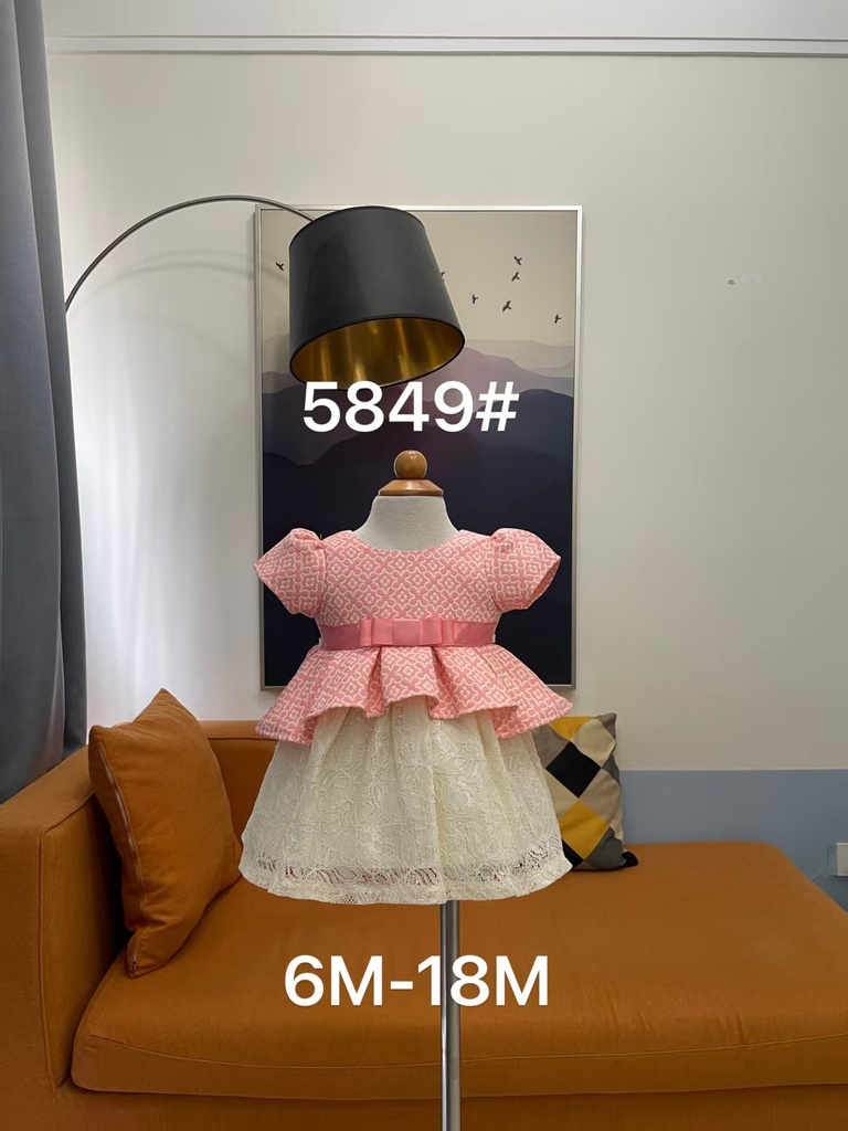Baby girl Dress - 6,9,12,18 Months - 5849 - Pink - Cotton 65%, 35% Polyster