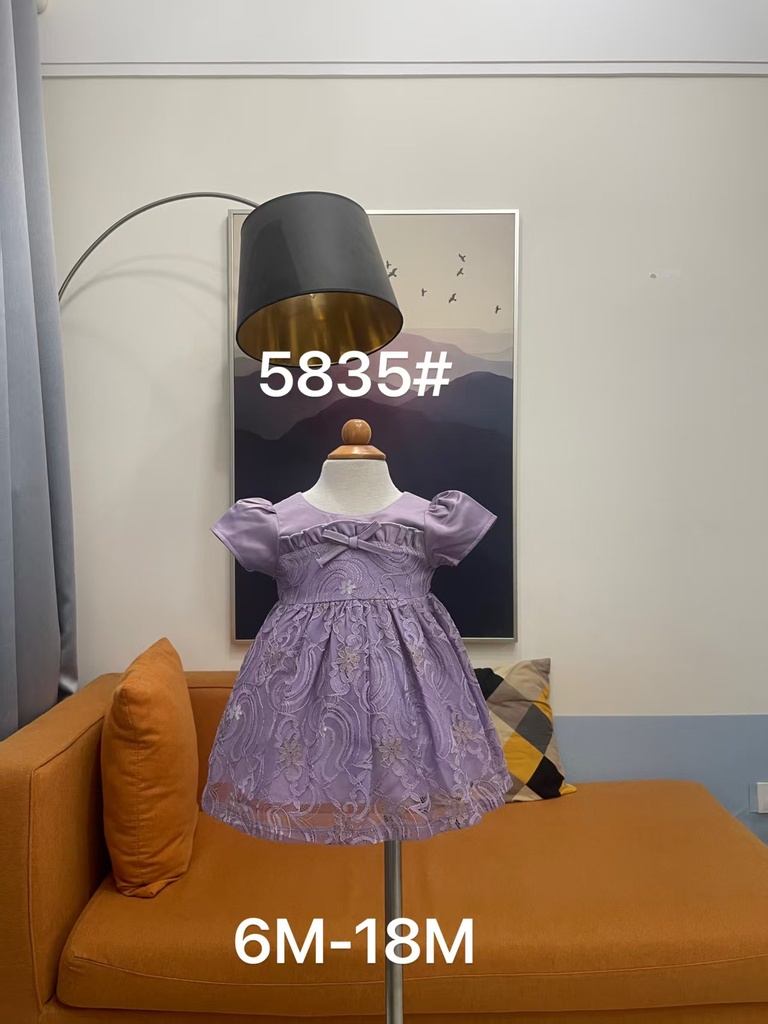 Baby girl Dress - 6,9,12,18 Months - 5835 - Purple - Cotton 65%, 35% Polyster