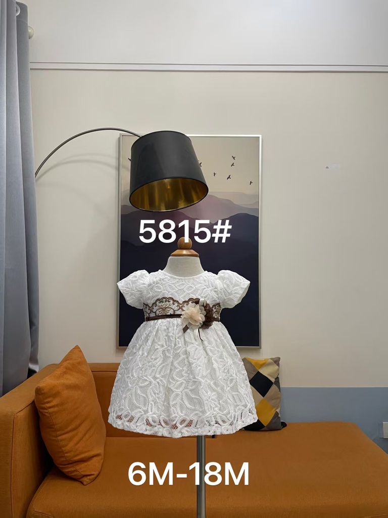 Baby girl Dress - 6,9,12,18 Months - 5815 - White - Cotton 65%, 35% Polyster
