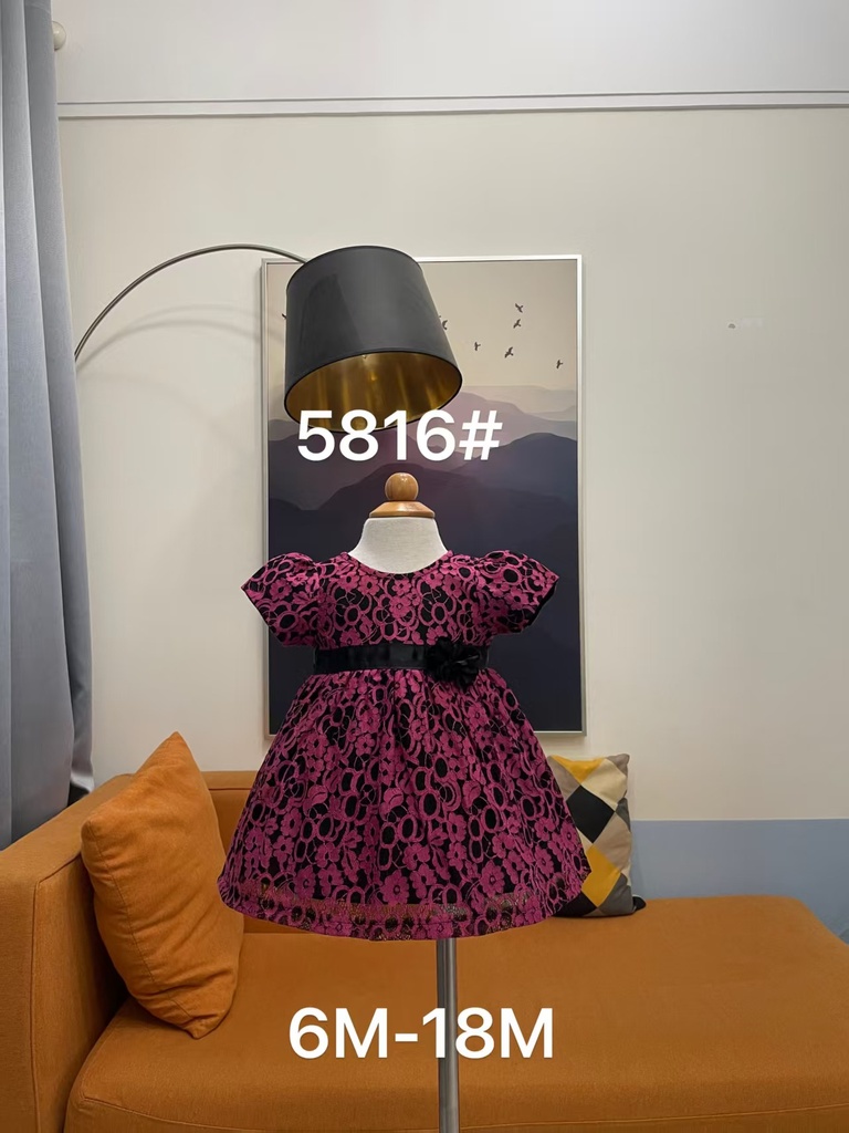 Baby girl Dress - 6,9,12,18 Months - 5816 - Pink - Cotton 65%, 35% Polyster