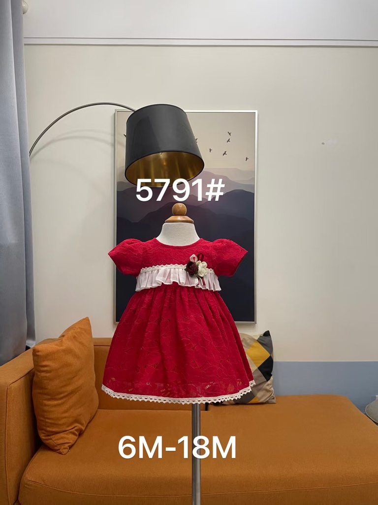 Baby girl Dress - 6,9,12,18 Months - 5791 - Red - Cotton 65%, 35% Polyster