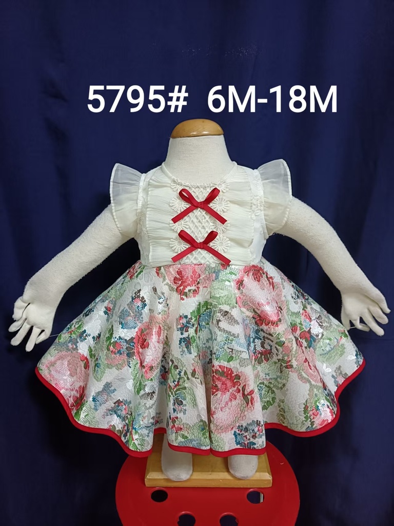 Baby girl Dress - 6,9,12,18 Months - 5795 - Red - Cotton 65%, 35% Polyster