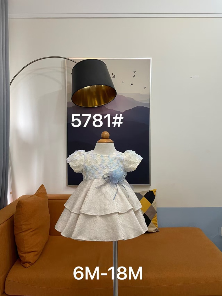 Baby girl Dress - 6,9,12,18 Months - 5781 - White blue - Cotton 65%, 35% Polyster