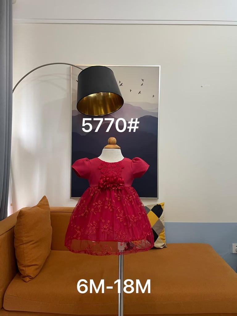 Baby girl Dress - 6,9,12,18 Months - 5770 - Red - Cotton 65%, 35% Polyster