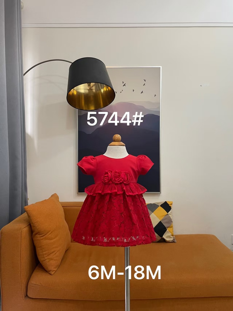 Baby girl Dress - 6,9,12,18 Months - 5744 - Red - Cotton 65%, 35% Polyster