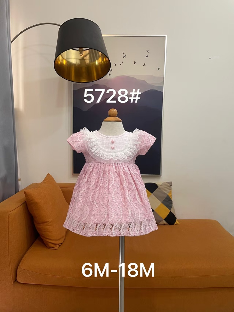 Baby girl Dress - 6,9,12,18 Months - 5728 - Pink - Cotton 65%, 35% Polyster