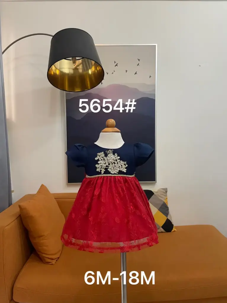 Baby girl Dress - 6,9,12,18 Months - 5654 - Red - Cotton 65%, 35% Polyster