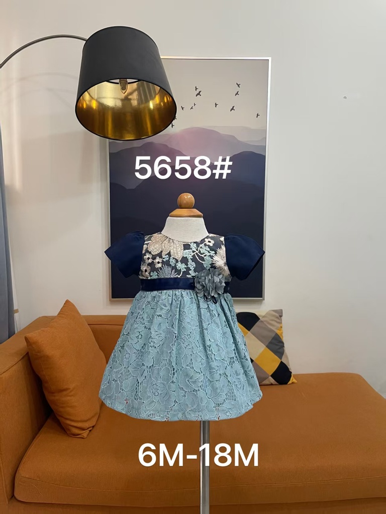 Baby girl Dress - 6,9,12,18 Months - 5658 - Blue - Cotton 65%, 35% Polyster