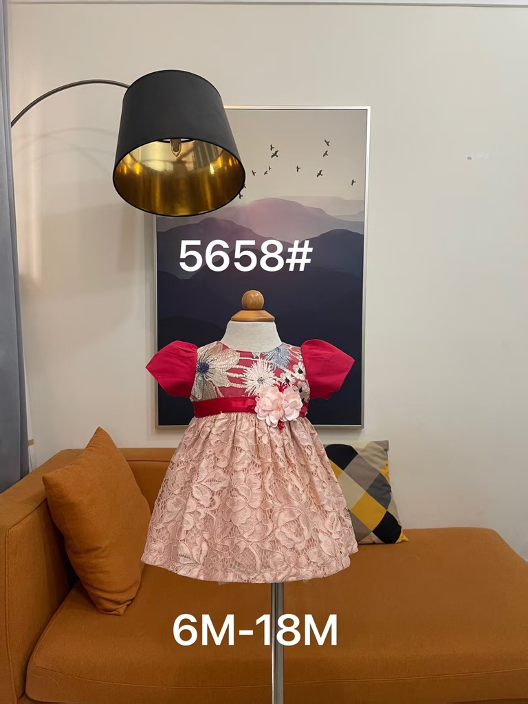 Baby girl Dress - 6,9,12,18 Months - 5658 - Red - Cotton 65%, 35% Polyster