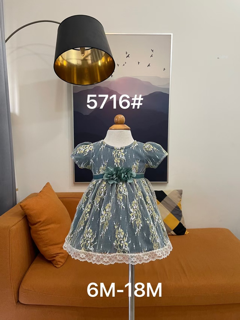 Baby girl Dress - 6,9,12,18 Months - 5716 - Green - Cotton 65%, 35% Polyster