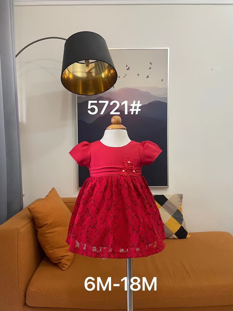 Baby girl Dress - 6,9,12,18 Months - 5721 - Red - Cotton 65%, 35% Polyster