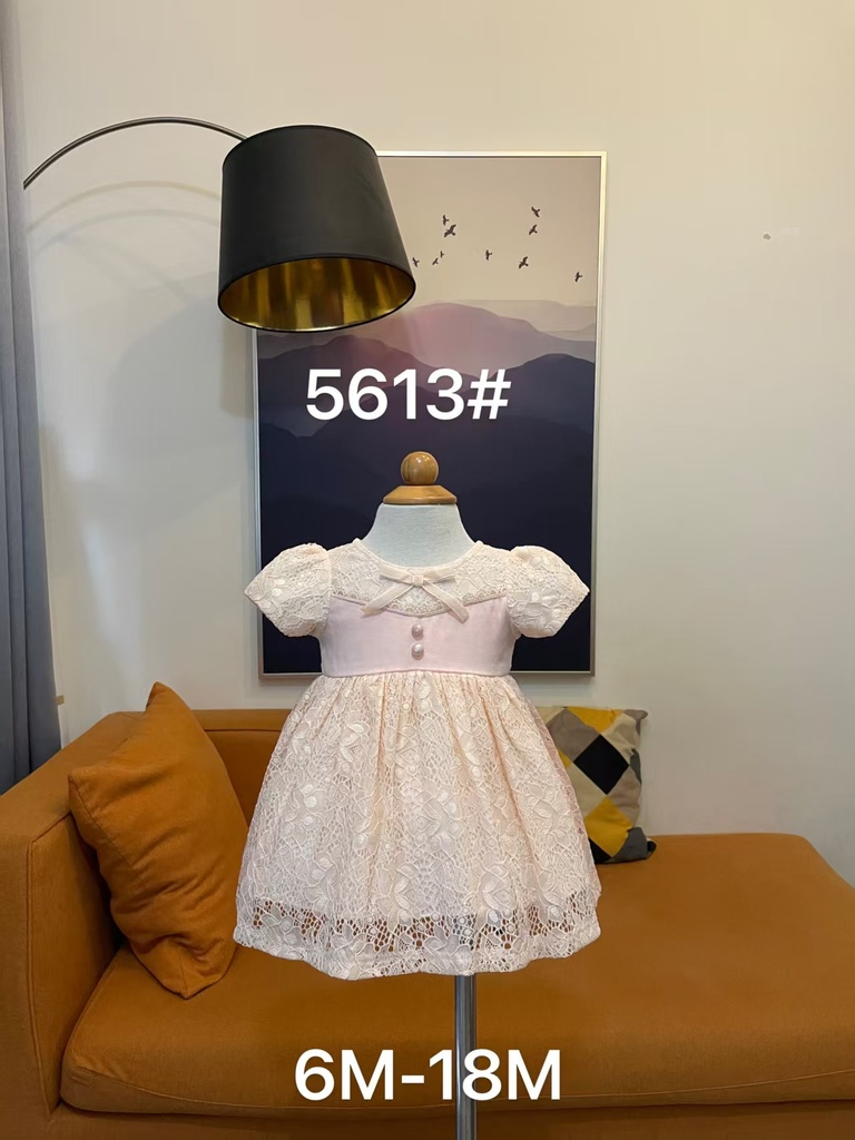 Baby girl Dress - 6,9,12,18 Months - 5613 - White - Cotton 65%, 35% Polyster